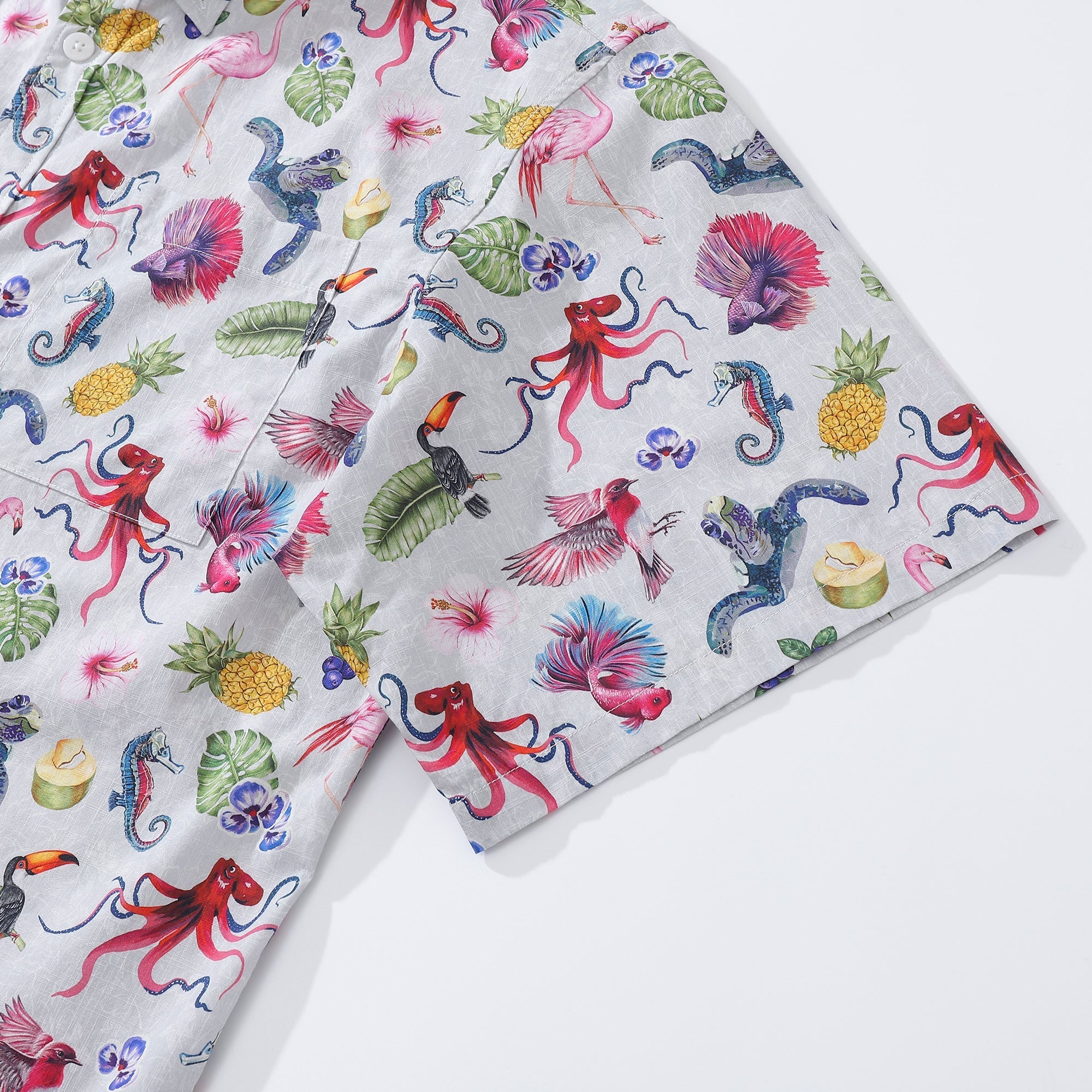Men's Hawaiian Shirt Tropical Symphony Print Cotton Button-down Short Sleeve Aloha Shirt