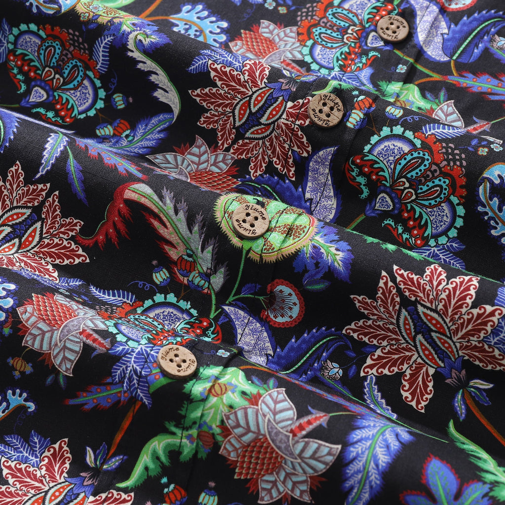 Men's Hawaiian Shirt Vibrant Vines Print Cotton Button-down Short Sleeve Aloha Shirt