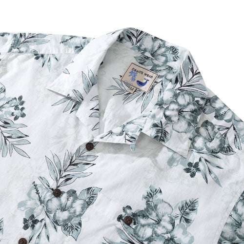 1920s Vintage Men's Hawaiian Shirt Hibiscus Egg Flower Turtle Shell Bamboo and Palm Leaf Print Camp Aloha Shirt