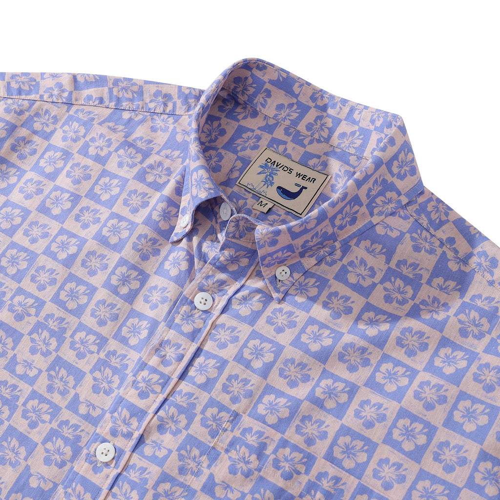 Hawaiian Shirts For Men Retro Hibiscus Print 100% Cotton Short Sleeve
