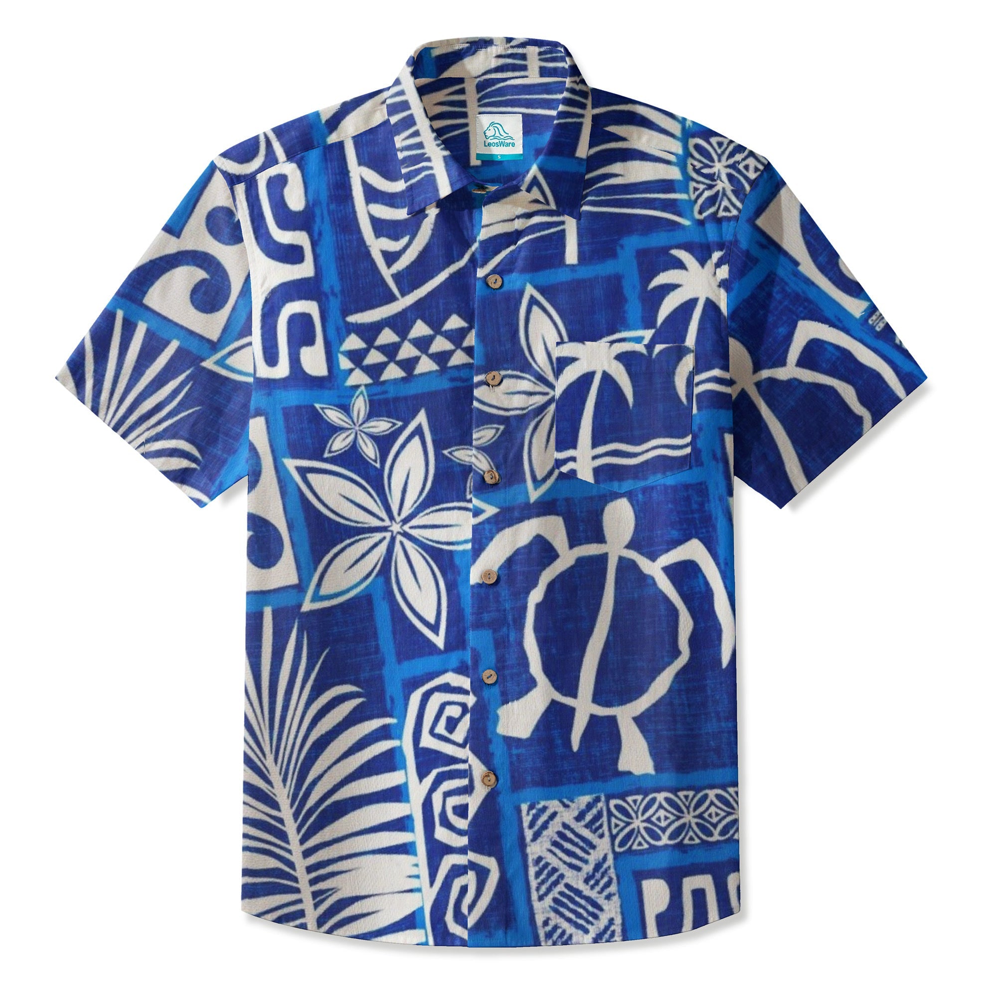 LeosWare® Men's Hawaiian Shirt Short Sleeve Button-up Breathable & Quick-Dry Aloha Tiki Mood(Burnt Orange)