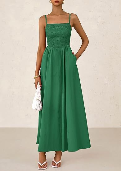 Women's Dress, Thin Shoulder Strap Pleated Vest, Suspender Pocket Dress