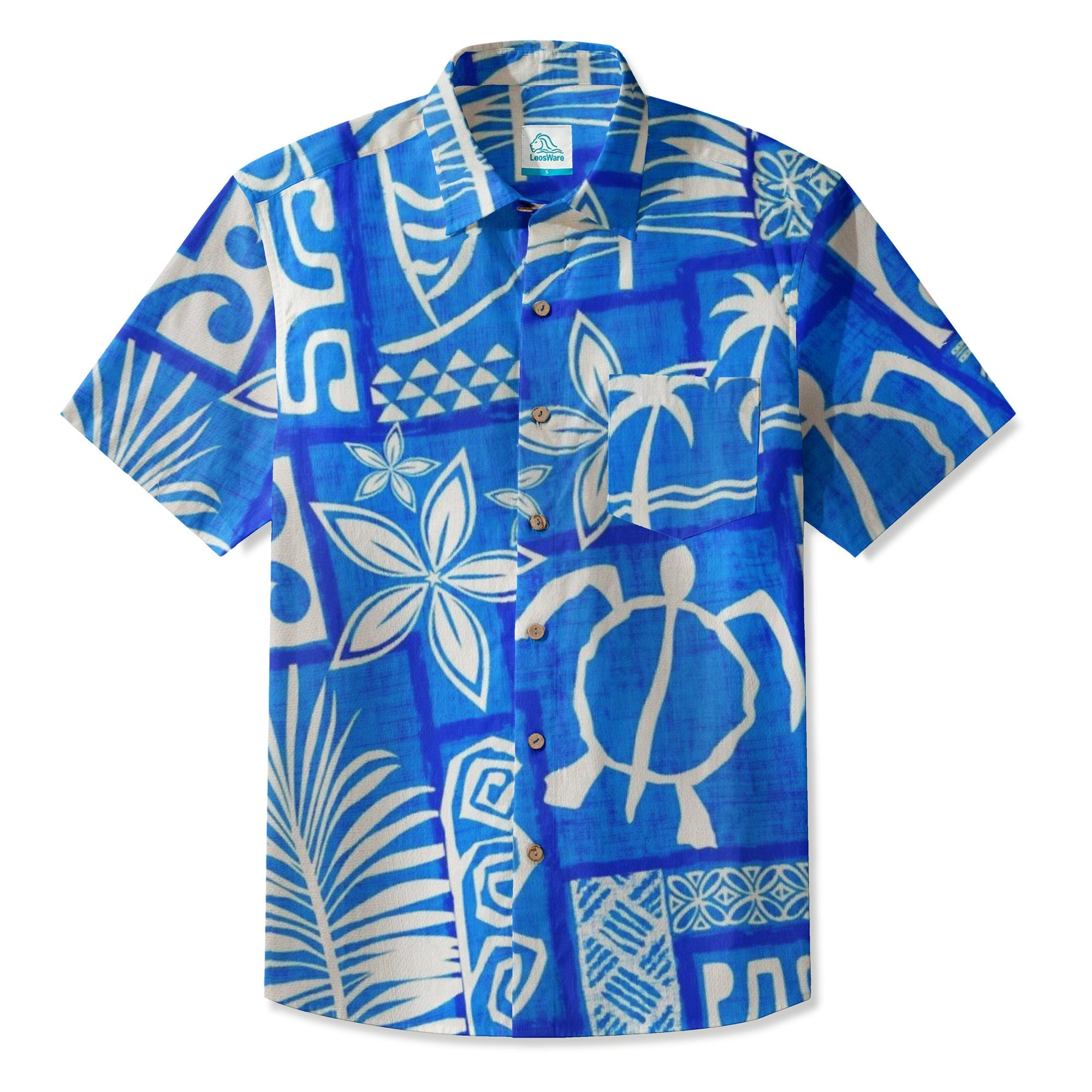 LeosWare® Men's Hawaiian Shirt Short Sleeve Button-up Breathable & Quick-Dry Aloha Tropical Tiki Mood(Sunset Orange)