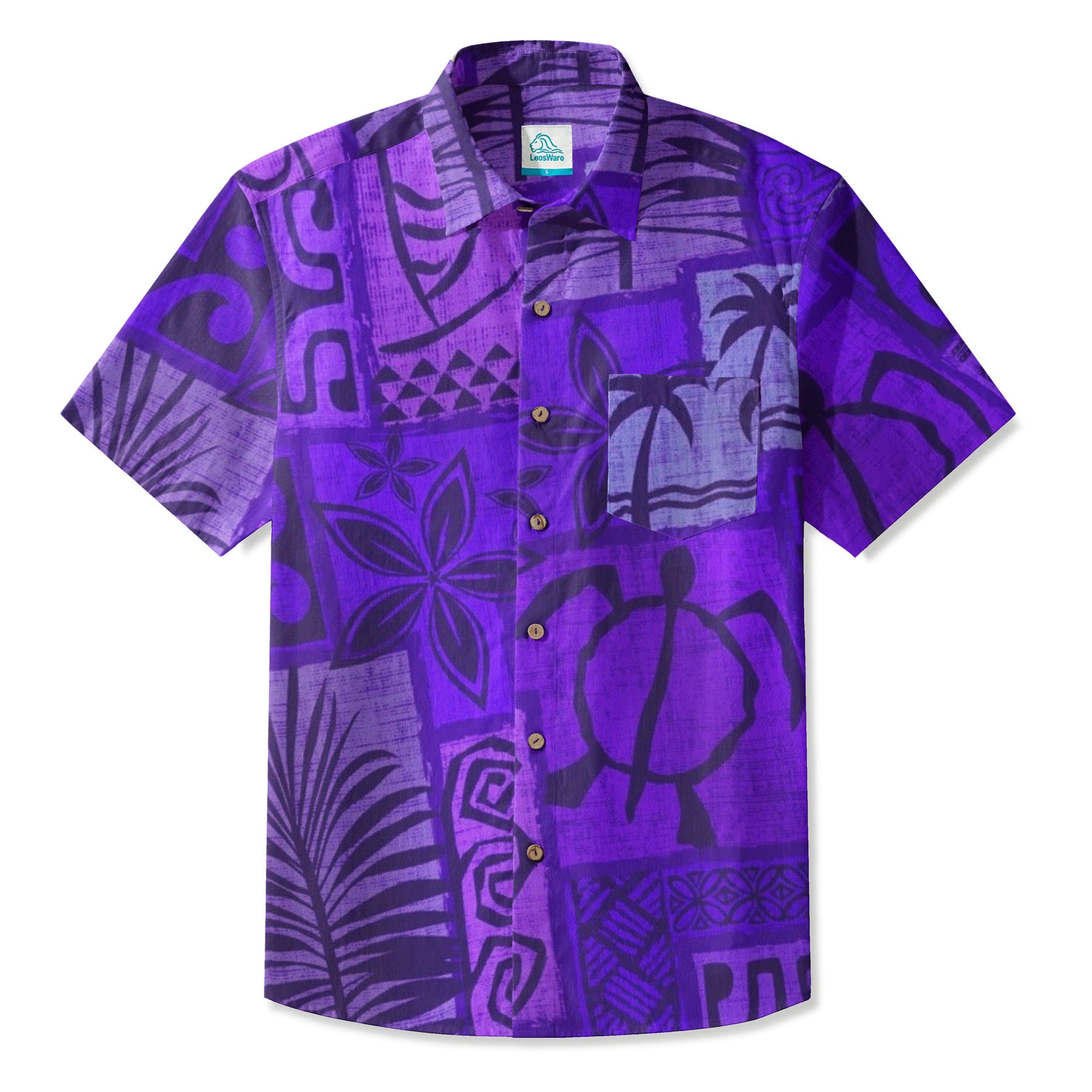 LeosWare® Men's Hawaiian Shirt Short Sleeve Button-up Breathable & Quick-Dry Aloha Tiki Mood(Mint Green)