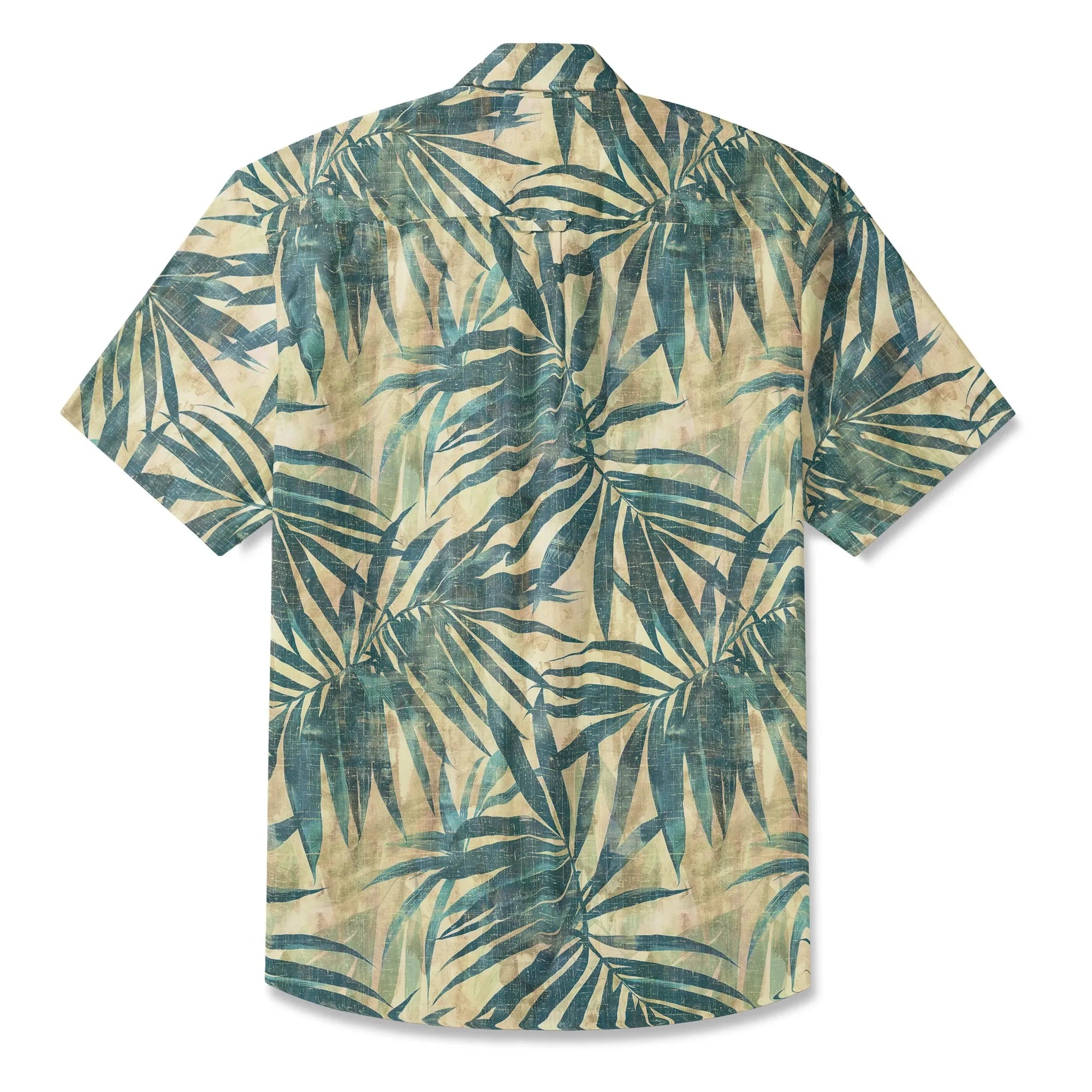 LeosWare® Men's Hawaiian Shirt Short Sleeve Button-up 100% Cotton Green Aloha Vintage Palm
