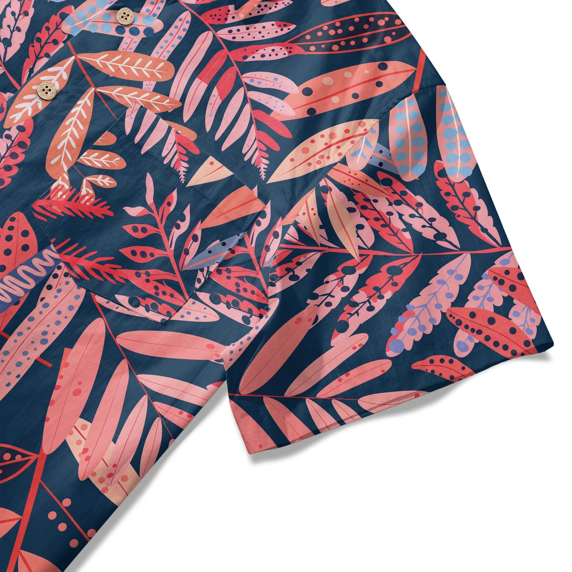 LeosWare® Plant Men's Hawaiian Shirt Short Sleeve Button-up 100% Cotton Red Aloha Crimson Leaf Jungle