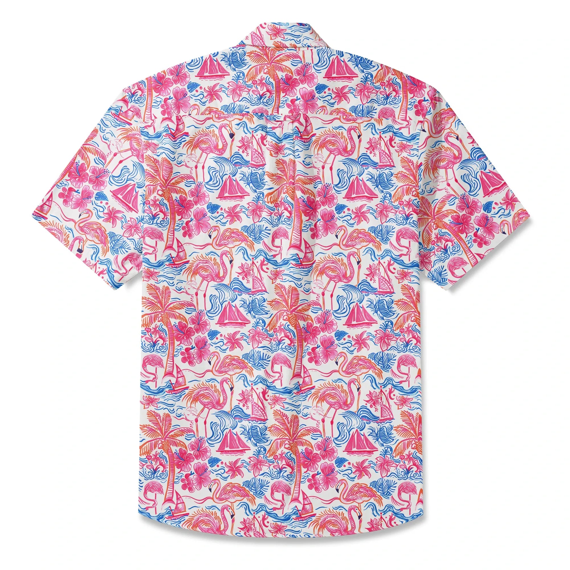 LeosWare® Men's Hawaiian Shirt Short Sleeve Button-up 100% Cotton Aloha Tropical Fire Bay