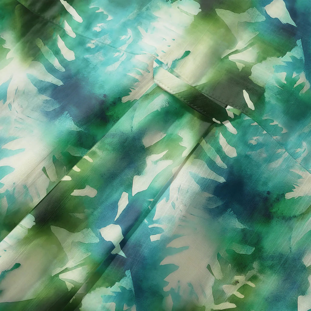 LeosWare® Men's Hawaiian Shirt Short Sleeve Button-up 100% Cotton Green Aloha Misty Forest Cascade