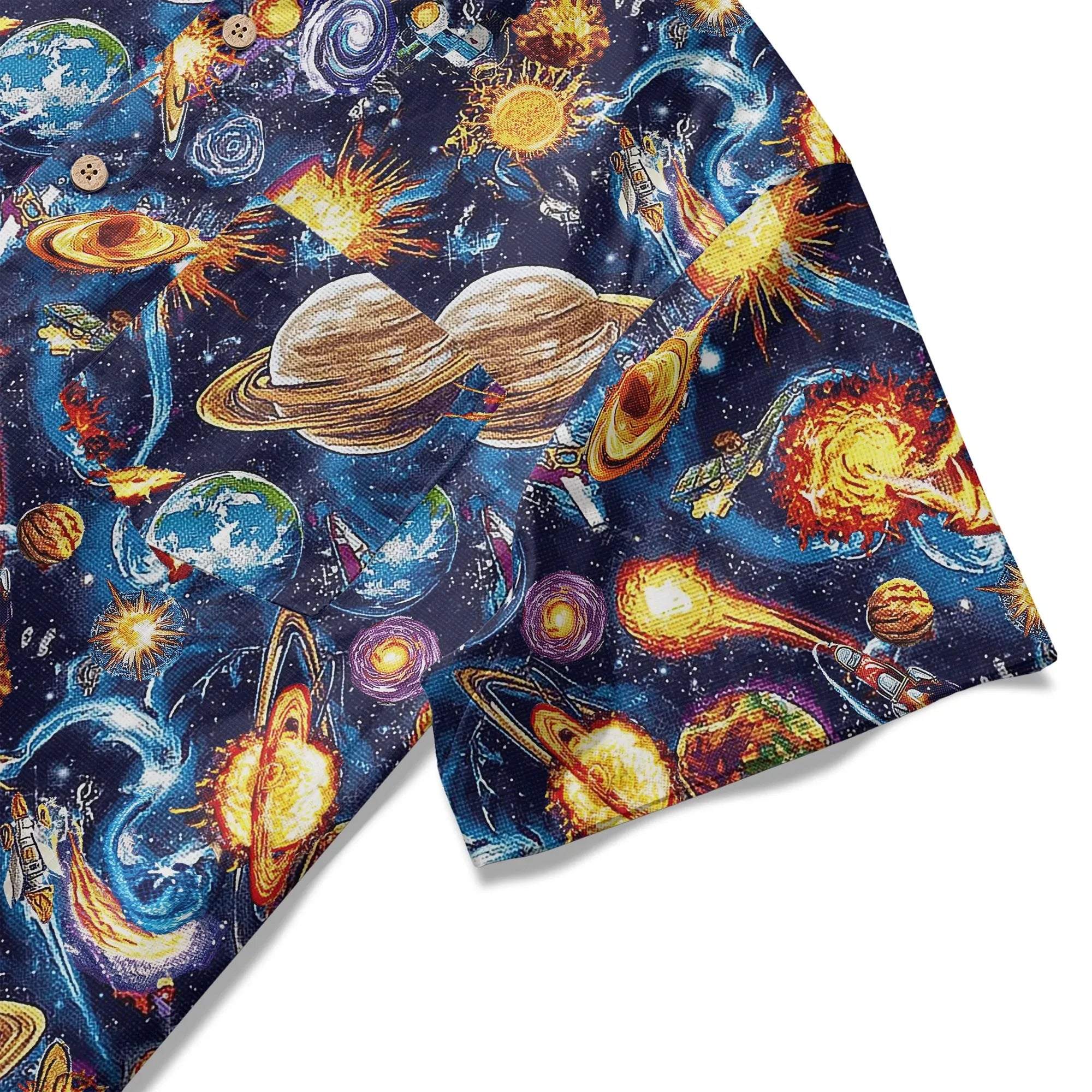 LeosWare® Men's Hawaiian Shirt Short Sleeve Button-up 100% Cotton Blue Aloha Journey Across The Stars