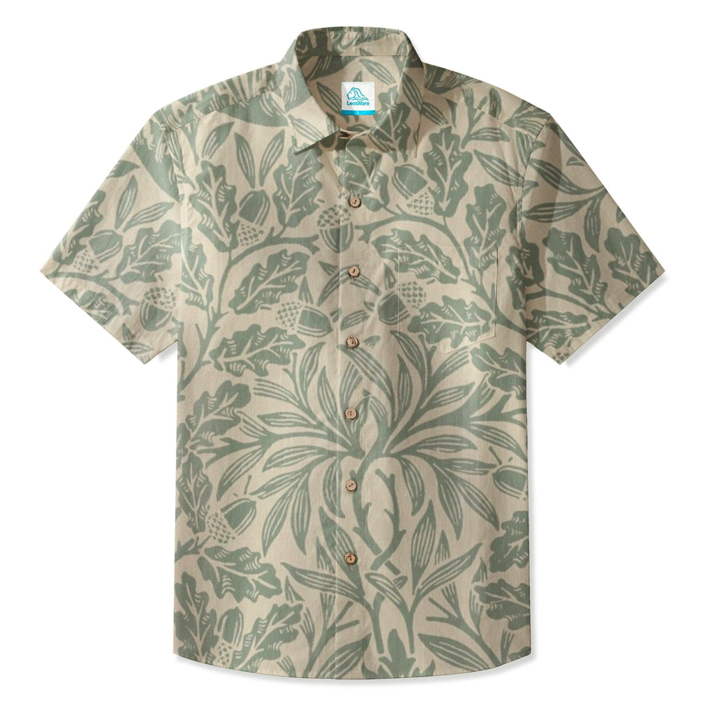 LeosWare® Men's Hawaiian Shirt Short Sleeve Button-up Breathable & Quick-Dry Aloha Oak Grove