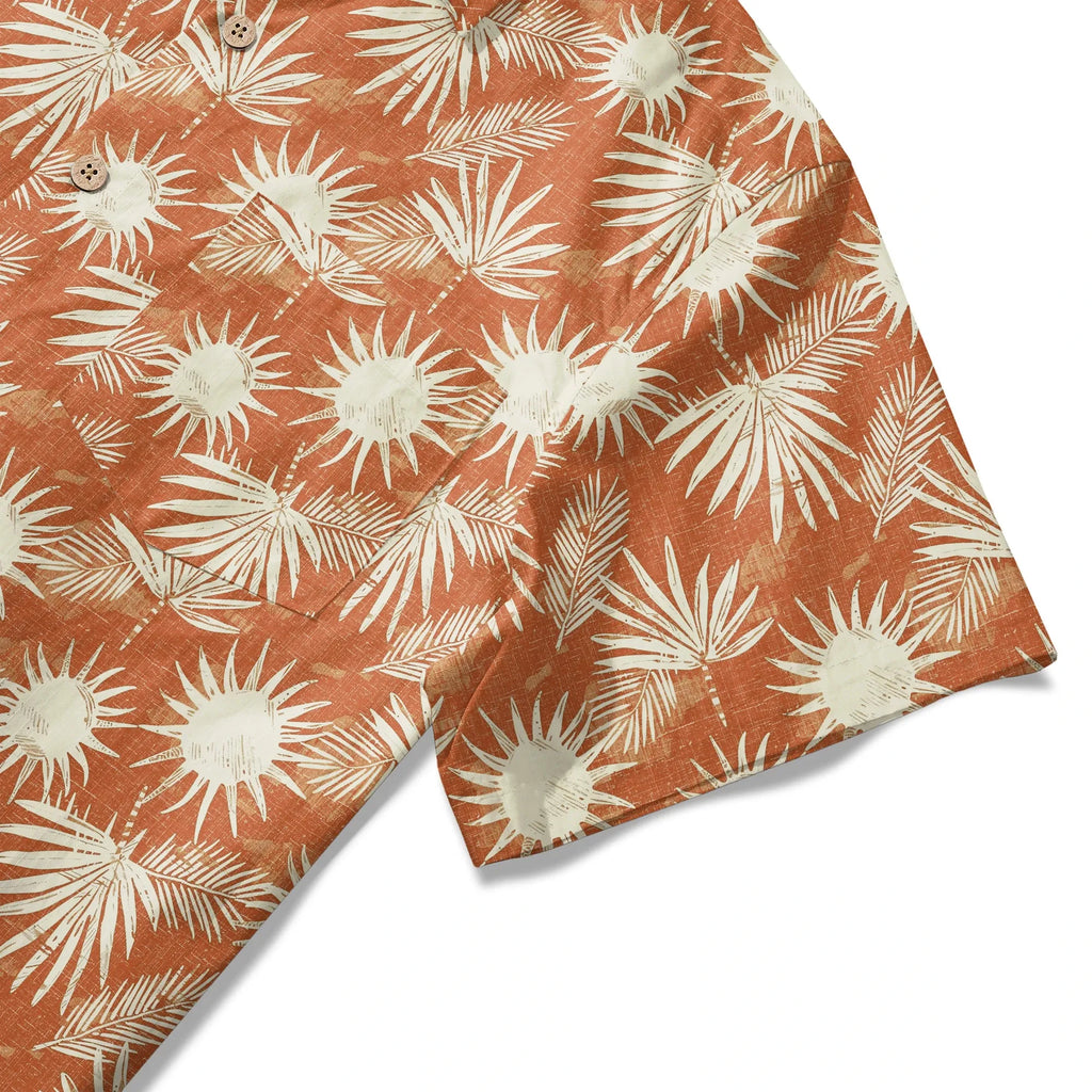LeosWare® Men's Hawaiian Shirt Short Sleeve Button-up 100% Cotton Orange Aloha Orange Brown Coconut Shadow