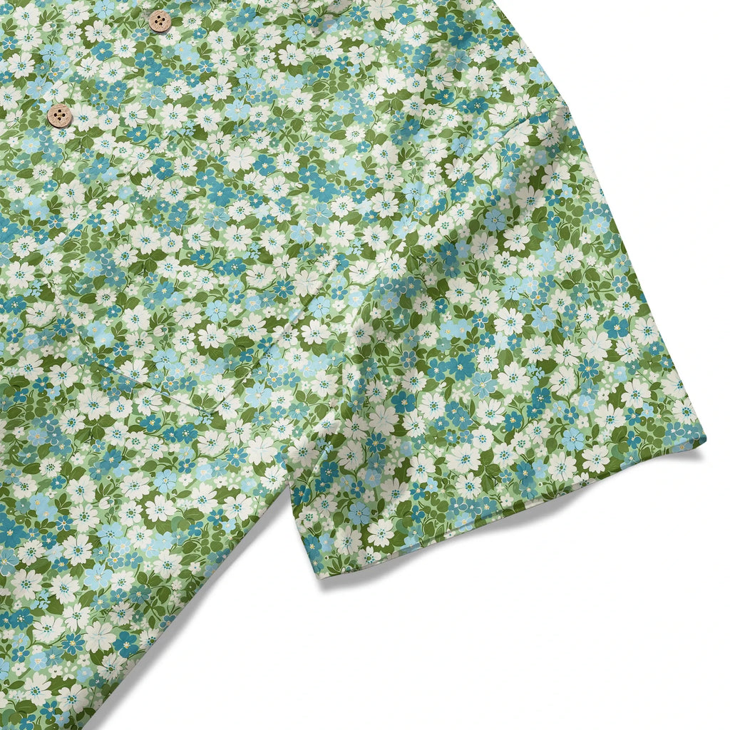 LeosWare® Flower Men's Hawaiian Shirt Short Sleeve Button-up 100% Cotton Green Aloha Fresh Blooms