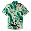 LeosWare® Men's Hawaiian Shirt Short Sleeve Button-up 100% Cotton Green Aloha Abstract Ink Flow