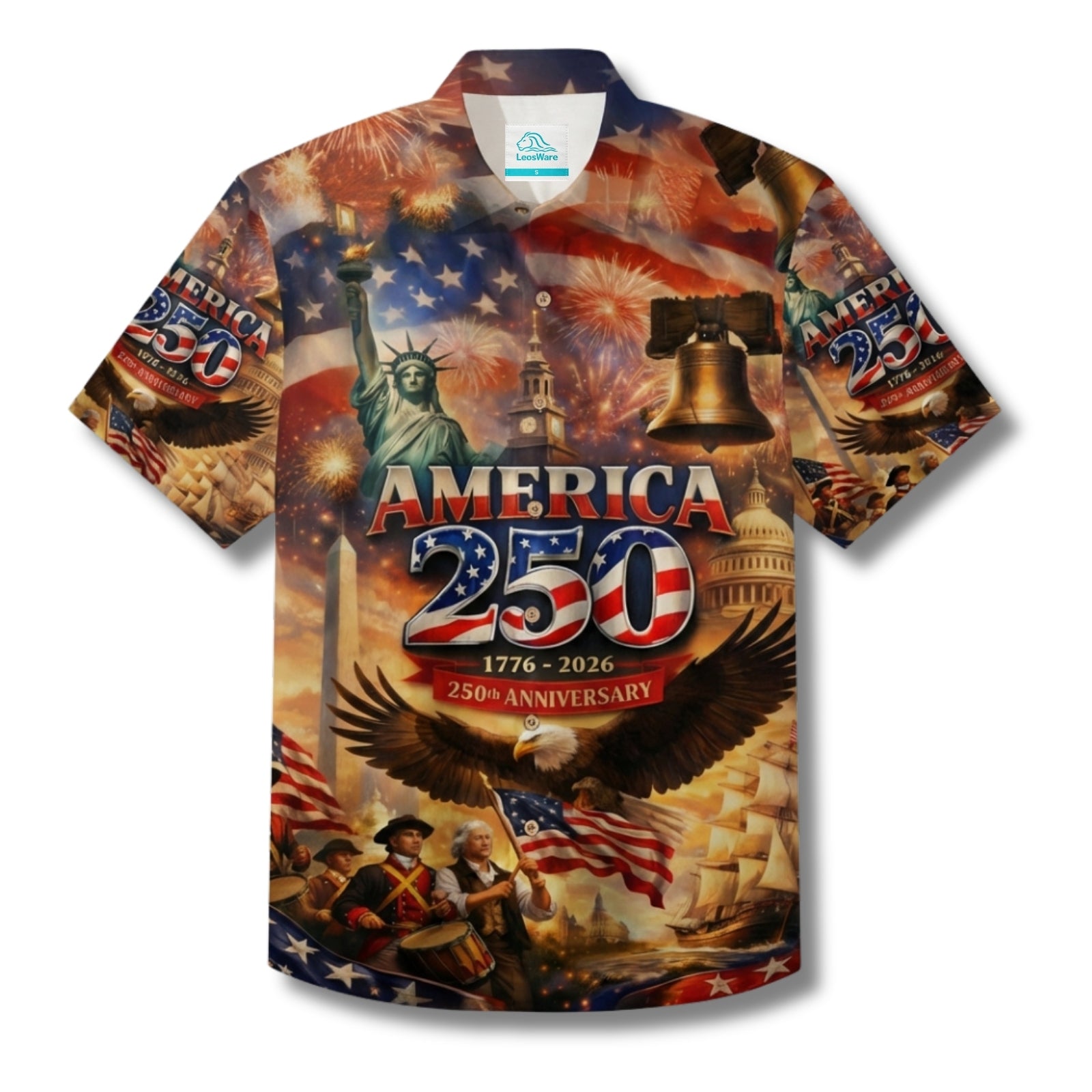 LeosWare® Men's Hawaiian Shirt Short Sleeve Button-up Breathable & Quick-Dry Aloha 250th Anniversary Celebration Of Us Independence Day