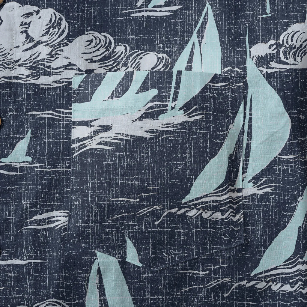 LeosWare® Sailboat Men's Hawaiian Shirt Short Sleeve Button-up 100% Cotton Blue Aloha Sailing To The Horizon