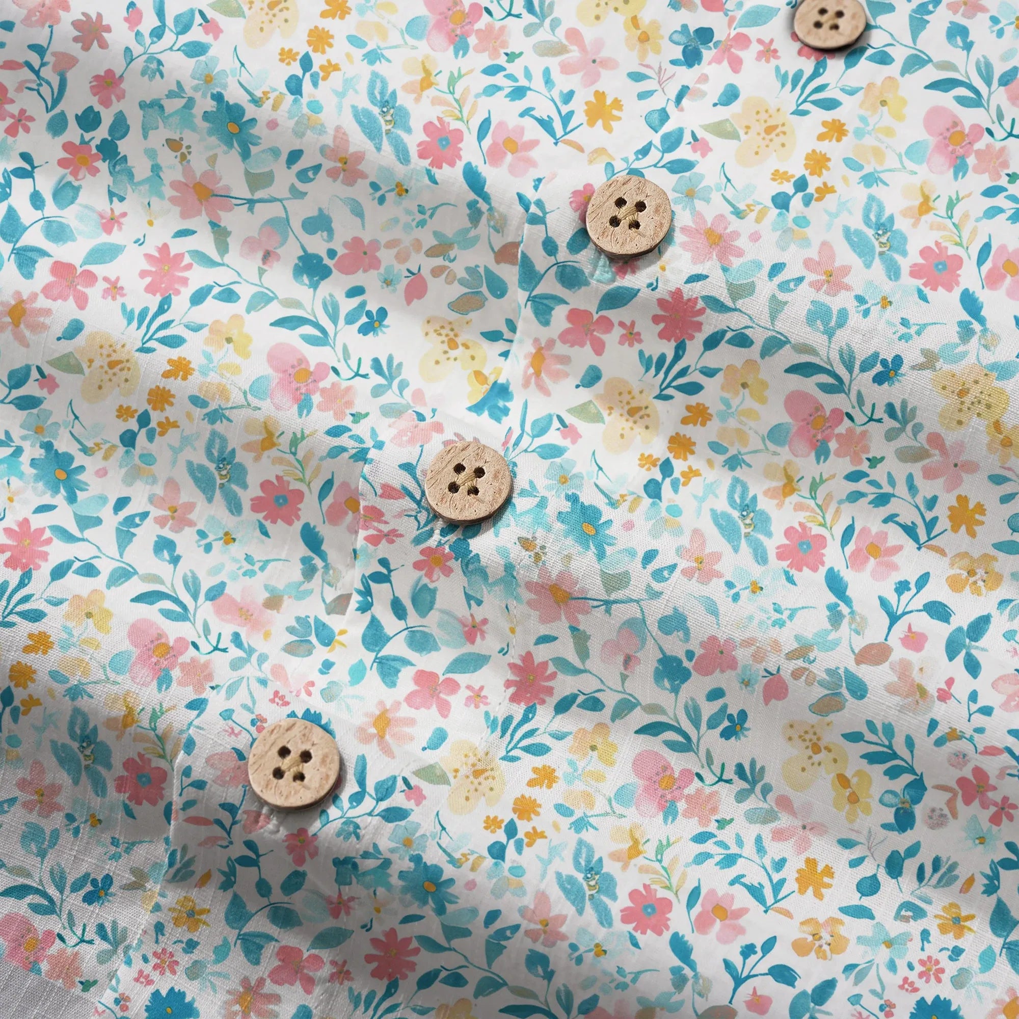 LeosWare® Flower Men's Hawaiian Shirt Short Sleeve Button-up 100% Cotton Beige Aloha Spring Whispers