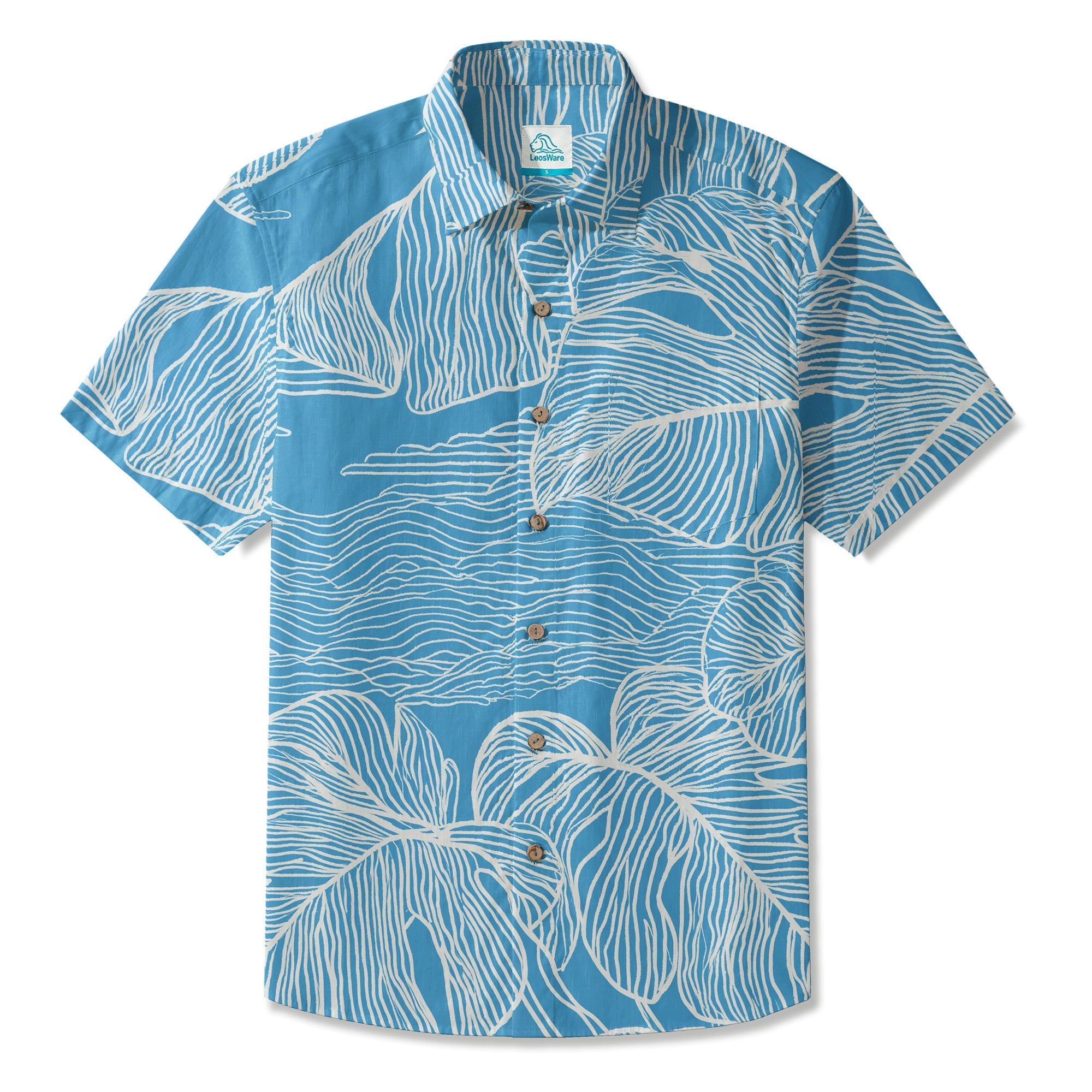 LeosWare® Men's Hawaiian Shirt Short Sleeve Button-up Breathable & Quick-Dry Aloha Seafoam Botanicals