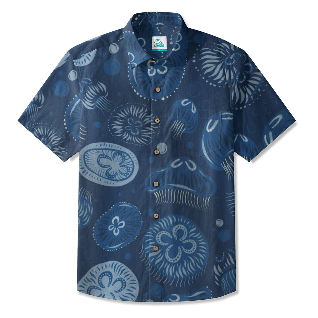 LeosWare® Men's Hawaiian Shirt Short Sleeve Button-up Breathable & Quick-Dry Aloha Seaside Serenity