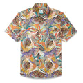 LeosWare® Men's Hawaiian Shirt Short Sleeve Button-up 100% Cotton Brown Aloha Tropical Plant Fusion Art Print