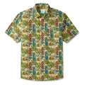 LeosWare® Men's Hawaiian Shirt Short Sleeve Button-up 100% Cotton Green Aloha Tiki's Coconut Island Carnival