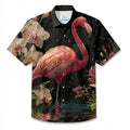 LeosWare® Men's Hawaiian Shirt Short Sleeve Button-up Breathable & Quick-Dry Aloha Midnight Flamingo