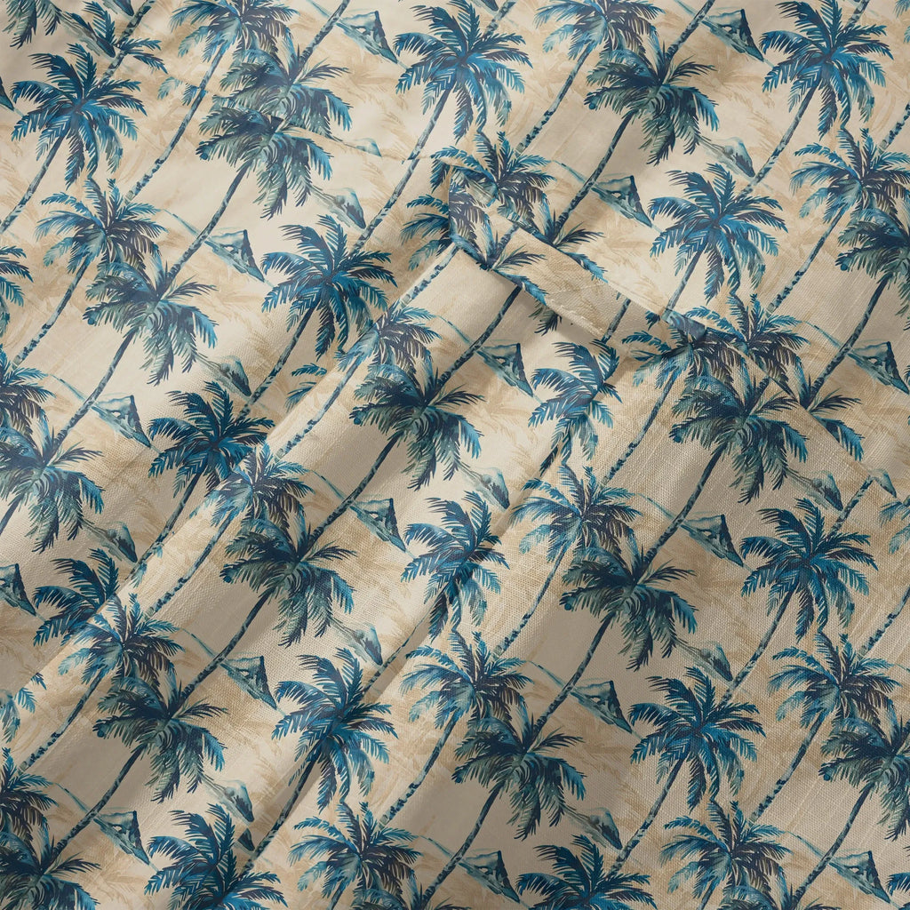 LeosWare® Men's Hawaiian Shirt Short Sleeve Button-up 100% Cotton Blue Aloha Blue Coconut Island Shadow