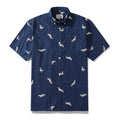 Hawaiian Shirt For Men Crane Print Short Sleeve Cotton Button Down - Blue