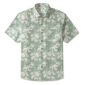 LeosWare® Flower Men's Hawaiian Shirt Short Sleeve Button-up 100% Cotton Green Aloha Verdant Memoirs