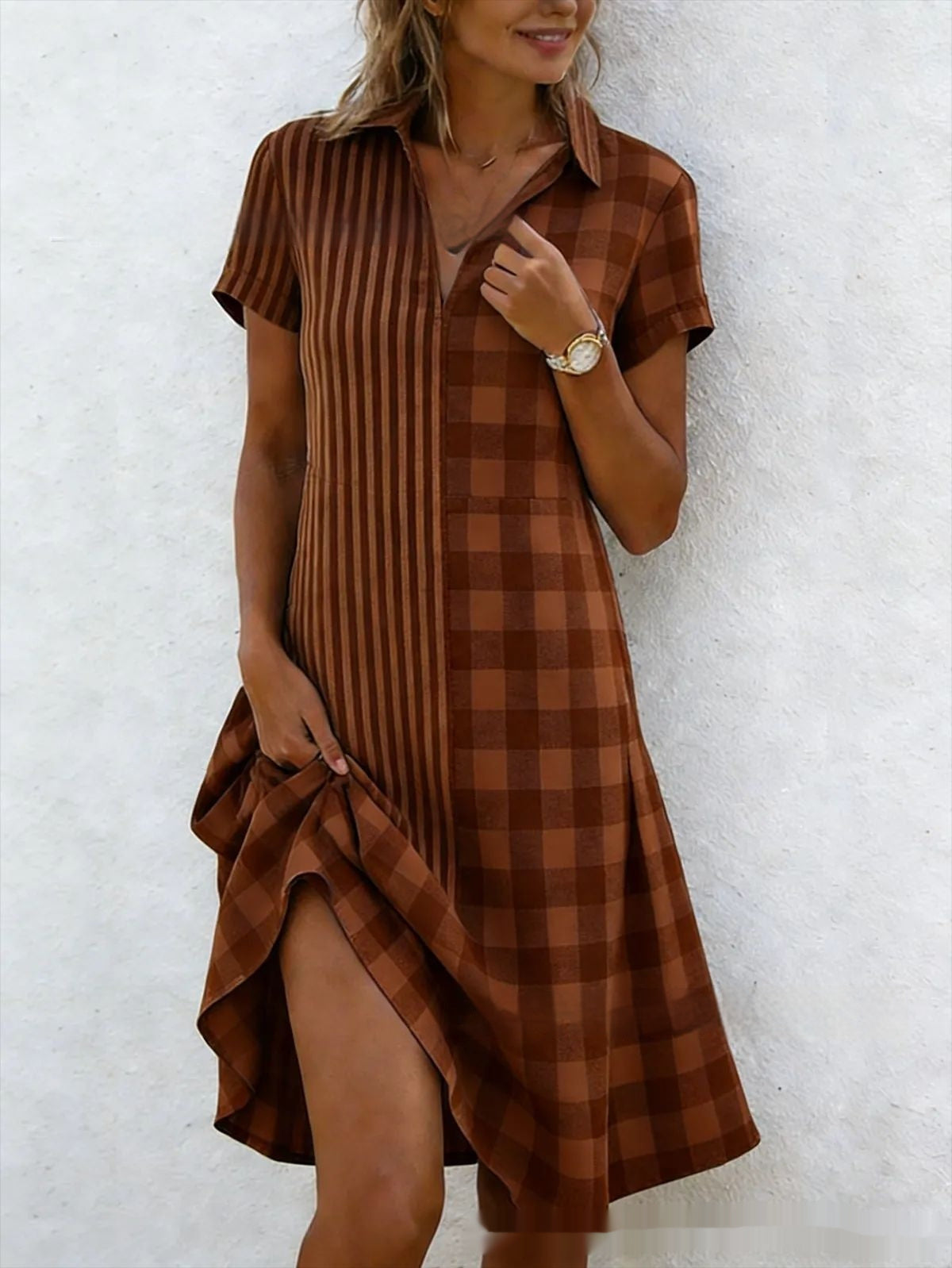 Women's Bohemian 3D Printed V-Neck Short-Sleeve Maxi Dress