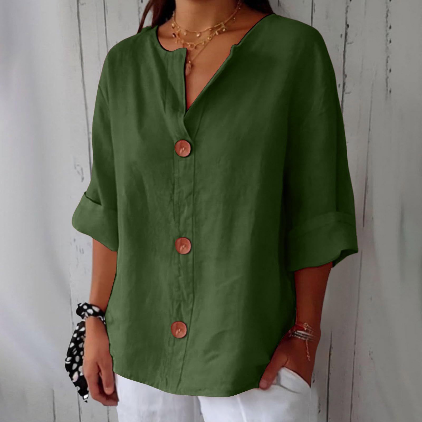 Women's V-Neck Buttoned Blouse