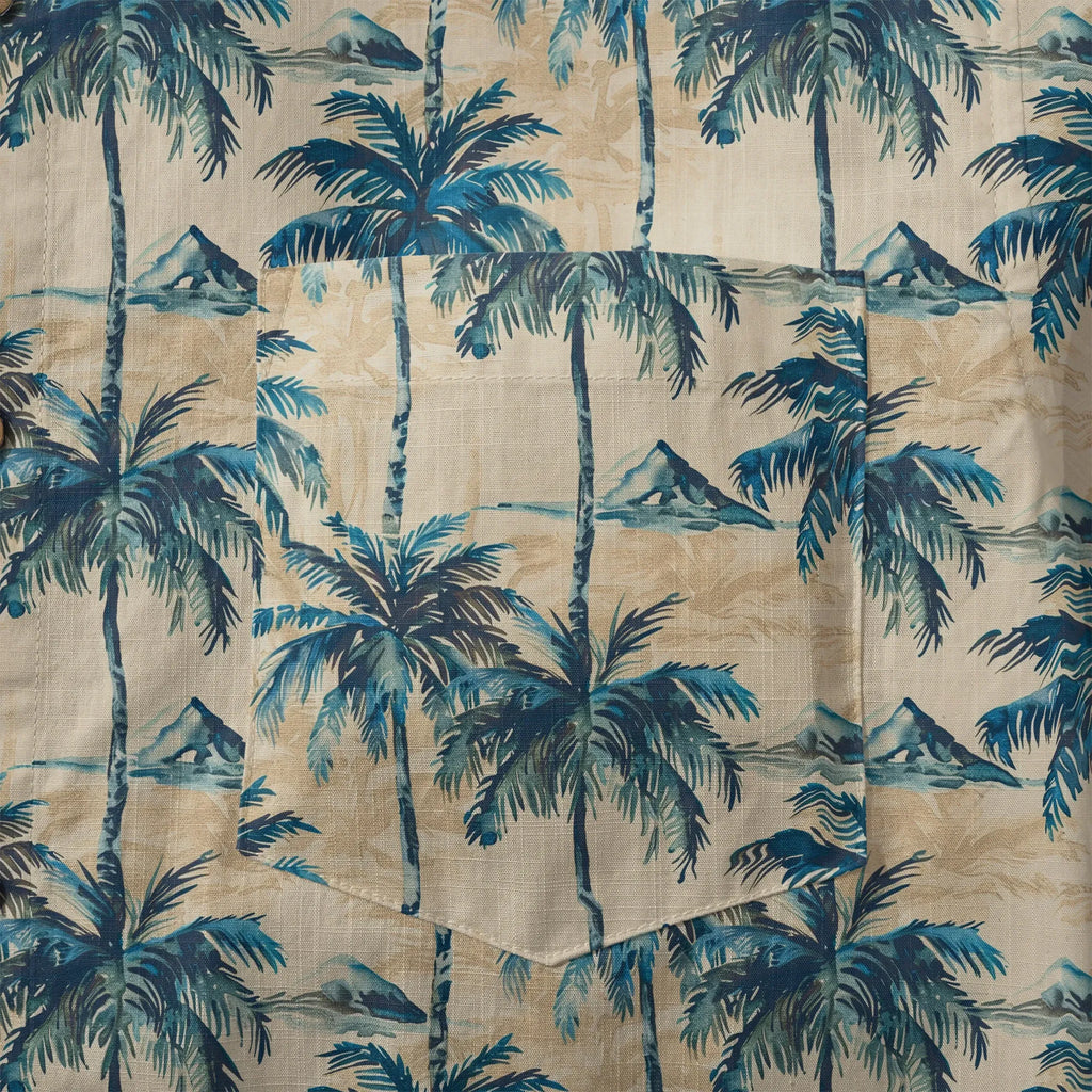 LeosWare® Men's Hawaiian Shirt Short Sleeve Button-up 100% Cotton Blue Aloha Blue Coconut Island Shadow