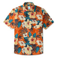 LeosWare® Men's Hawaiian Shirt Short Sleeve Button-up 100% Cotton Orange Aloha Blooming Orange Hibiscus