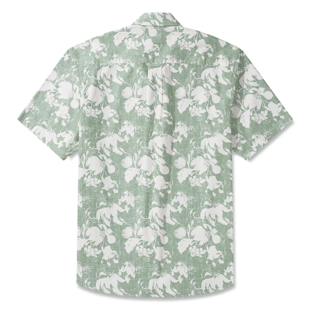 LeosWare® Flower Men's Hawaiian Shirt Short Sleeve Button-up 100% Cotton Green Aloha Verdant Memoirs
