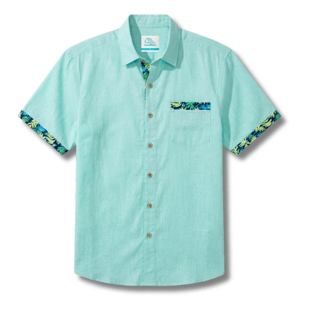 LeosWare® Men's Hawaiian Shirt Short Sleeve Button-up Breathable & Quick-Dry Aloha Solid Foundation