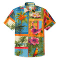 LeosWare® Men's Hawaiian Shirt Short Sleeve Button-up 95% Polyester, 5% Spandex Aloha Mosaic Paradise