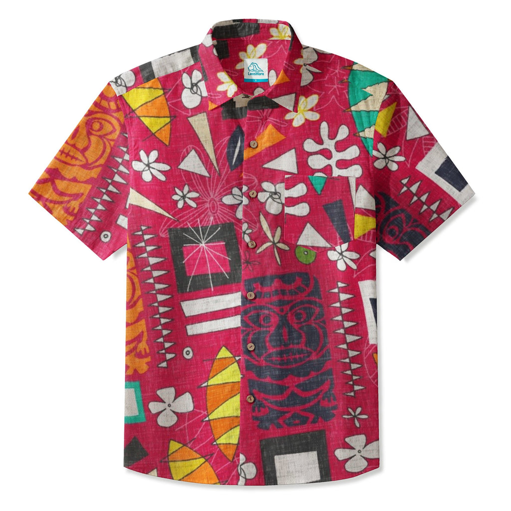 LeosWare® Men's Hawaiian Shirt Short Sleeve Button-up Breathable & Quick-Dry Aloha Tiki Pop