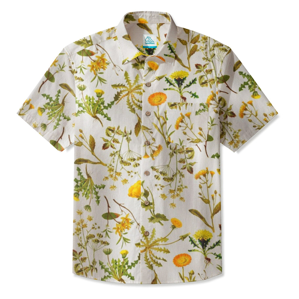 LeosWare® Men's Hawaiian Shirt Short Sleeve Button-up 95% Polyester, 5% Spandex Aloha Blossoming Etch