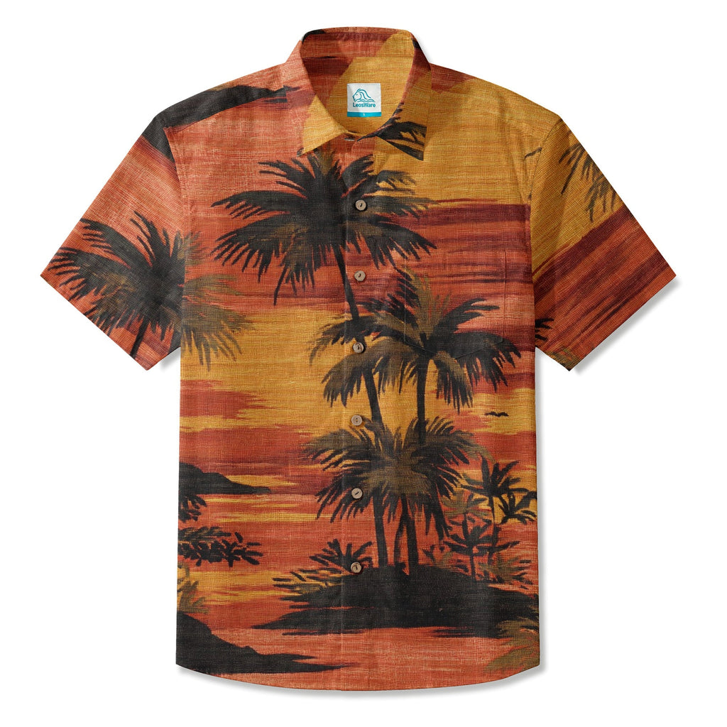 LeosWare® Men's Hawaiian Shirt Short Sleeve Button-up Breathable & Quick-Dry Aloha Dusk Palm