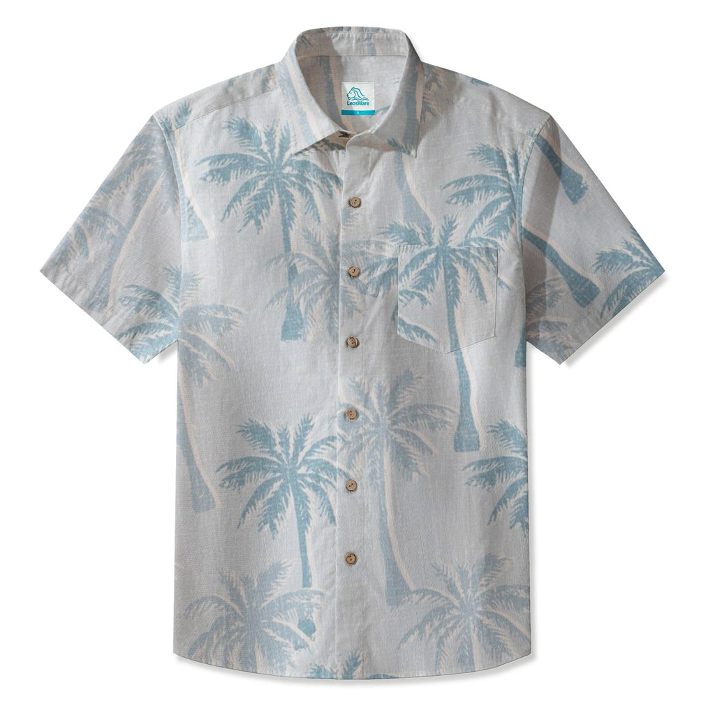 LeosWare® Men's Hawaiian Shirt Short Sleeve Button-up 95% Polyester, 5% Spandex Aloha Palm Fade