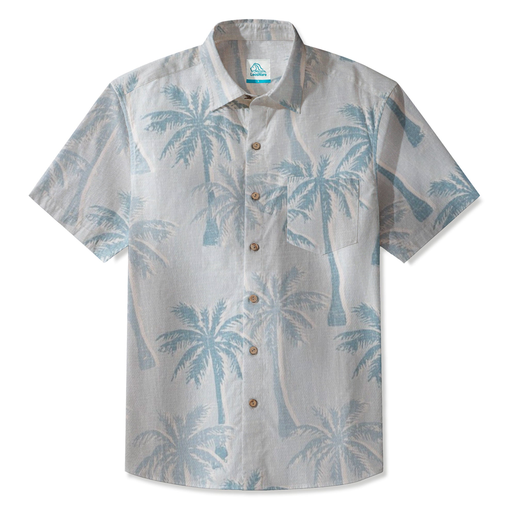 LeosWare® Men's Hawaiian Shirt Short Sleeve Button-up 95% Polyester, 5% Spandex Aloha Palm Fade