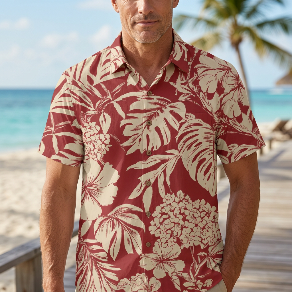 LeosWare® Men's Hawaiian Shirt Short Sleeve Button-up Breathable & Quick-Dry Aloha Tropical Timelessness