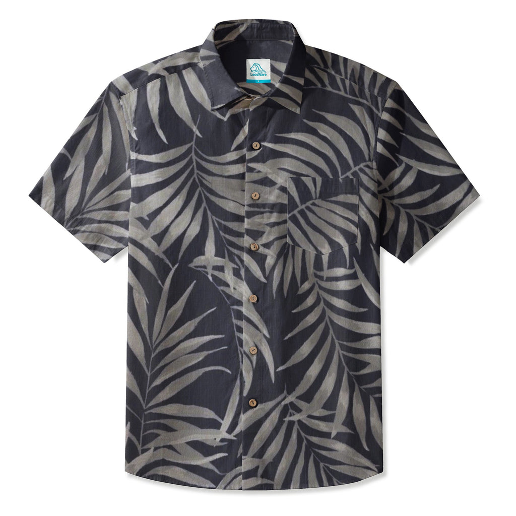 LeosWare® Men's Hawaiian Shirt Short Sleeve Button-up 95% Polyester, 5% Spandex Aloha Midnight Oasis