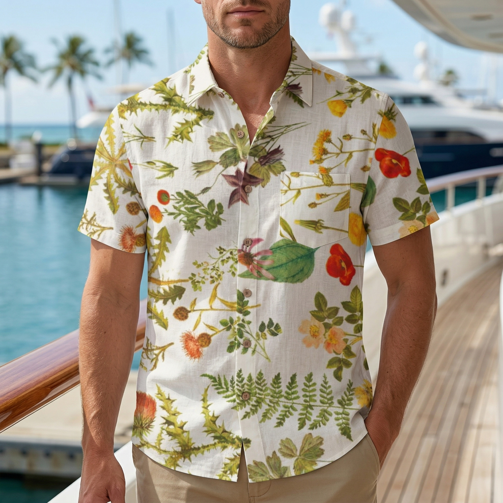 LeosWare® Men's Hawaiian Shirt Short Sleeve Button-up 95% Polyester, 5% Spandex Aloha Nature's Bounty Mix