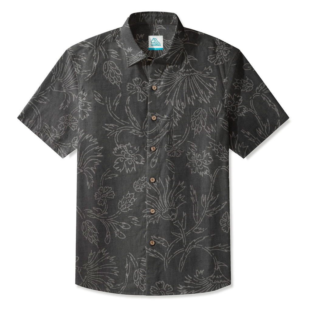 LeosWare® Men's Hawaiian Shirt Short Sleeve Button-up Breathable & Quick-Dr Aloha Ink Blossom
