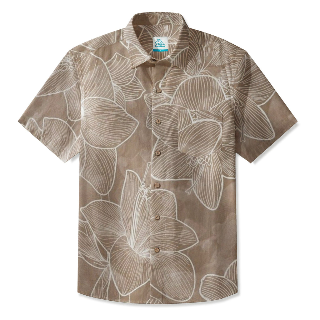 LeosWare® Men's Hawaiian Shirt Short Sleeve Button-up 95% Polyester, 5% Spandex Aloha Pure Sketch
