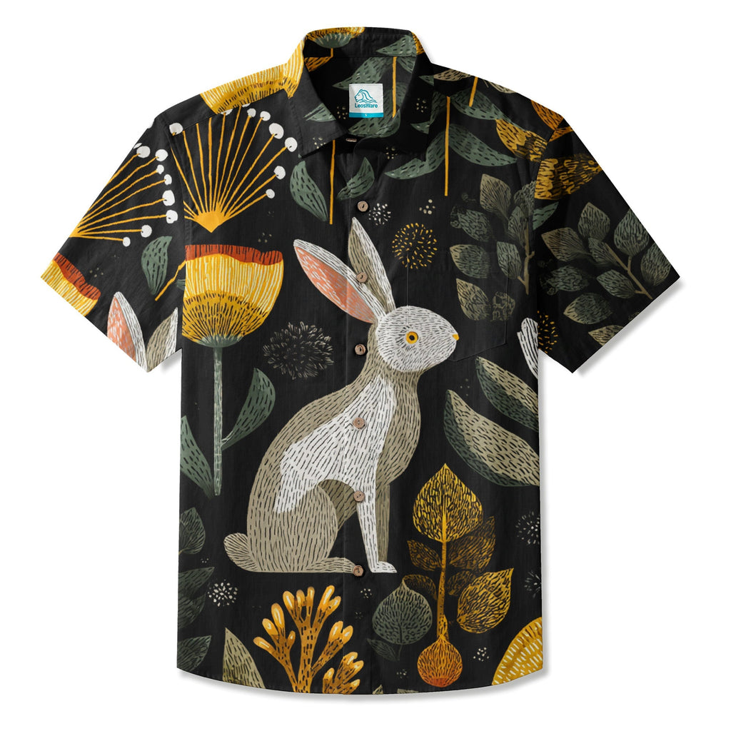 LeosWare® Men's Hawaiian Shirt Short Sleeve Button-up Breathable & Quick-Dry Aloha Spring Bunny Vibes