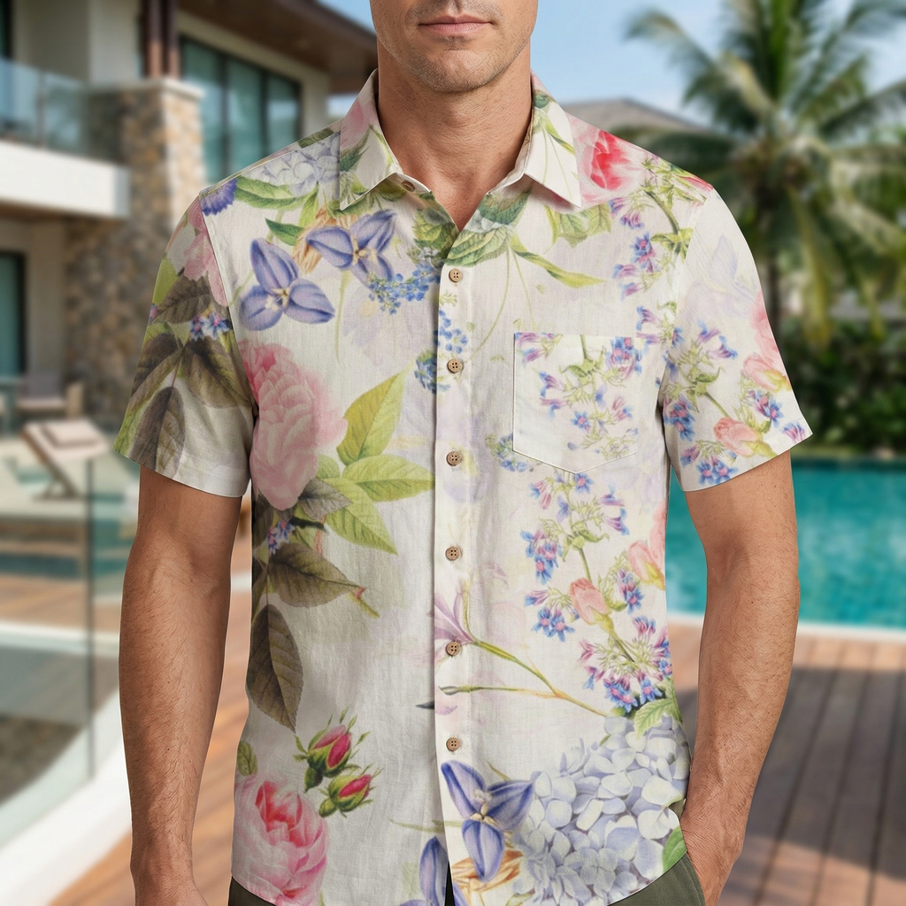 LeosWare® Men's Hawaiian Shirt Short Sleeve Button-up 95% Polyester, 5% Spandex Aloha Dawn's Arrival