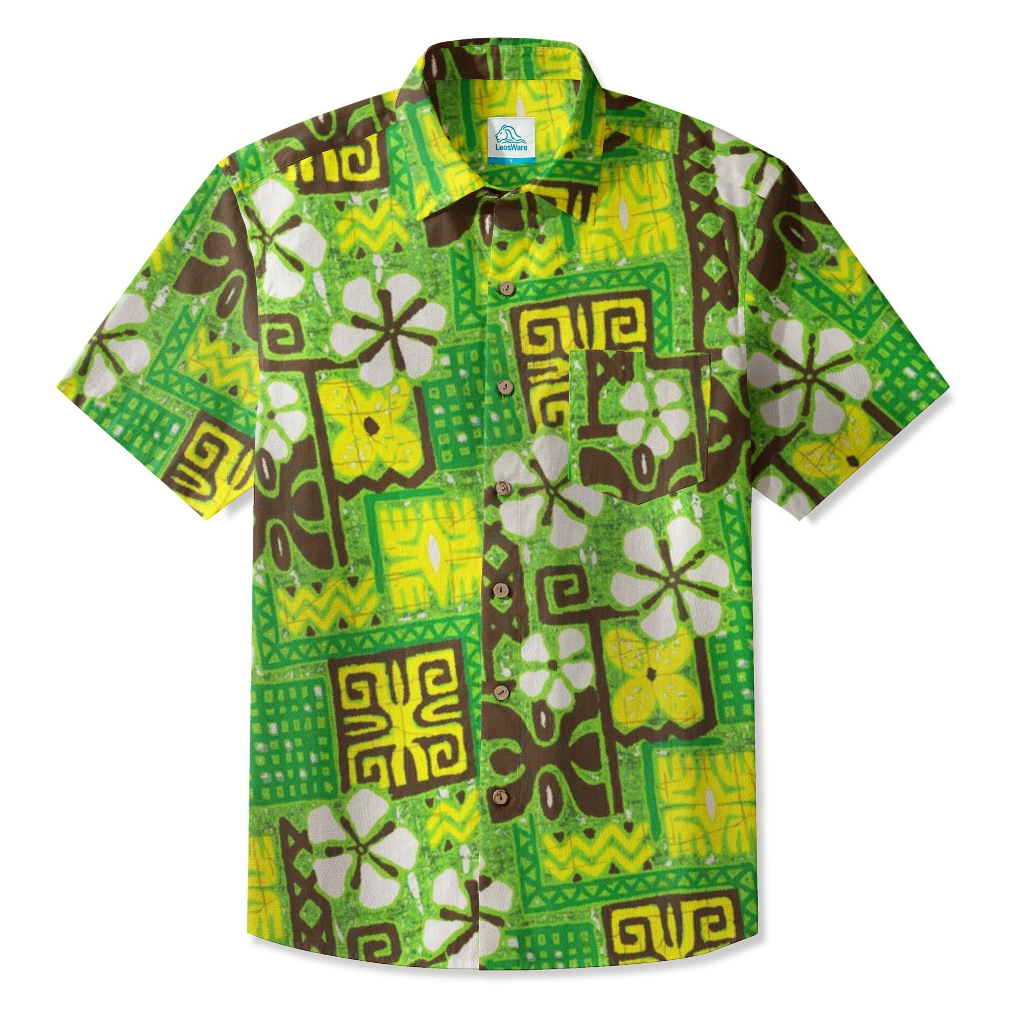 LeosWare® Men's Hawaiian Shirt Short Sleeve Button-up Breathable & Quick-Dry Aloha Tiki Meadow