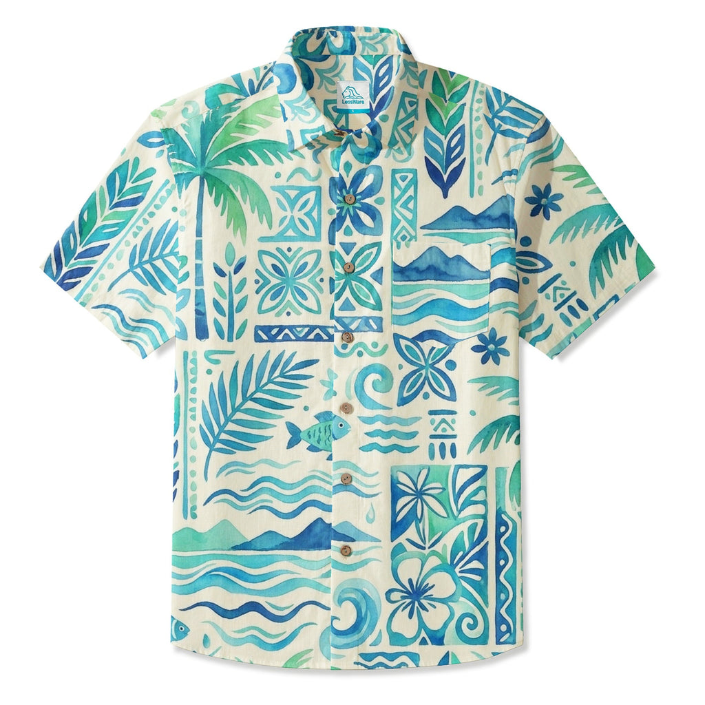 LeosWare® Men's Hawaiian Shirt Short Sleeve Button-up 95% Polyester, 5% Spandex Aloha Sea Blossom