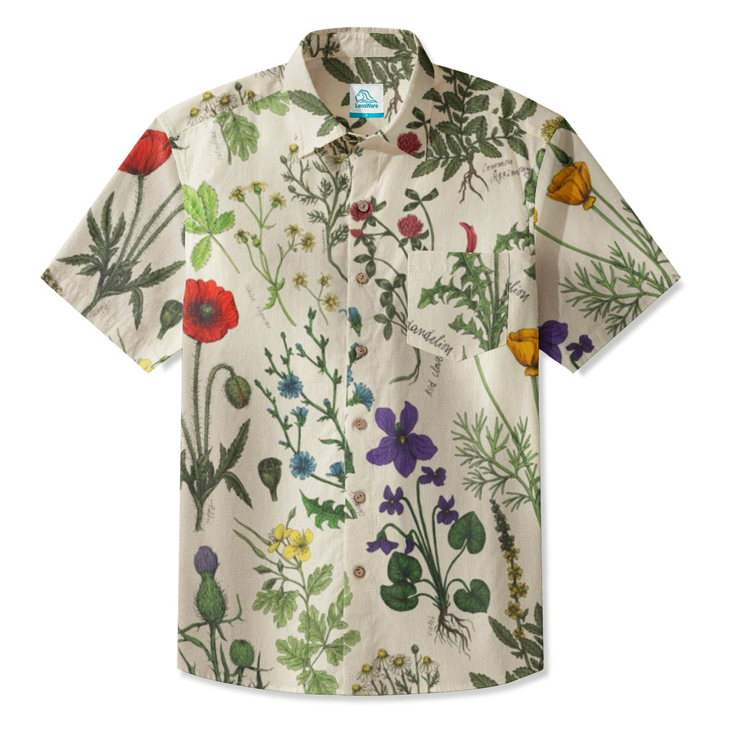 LeosWare® Men's Hawaiian Shirt Short Sleeve Button-up 95% Polyester, 5% Spandex Aloha Field Index